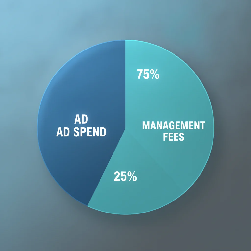 A clear, professional graphic showing a pie chart or bar graph illustrating the breakdown of an auto detailing Meta Ads budget. Sections should be clearly defined for 'Ad Spend' and 'Management Fees'. The design should be clean, modern, and without any text or low-lighting. Focus on representing financial metrics and allocation.