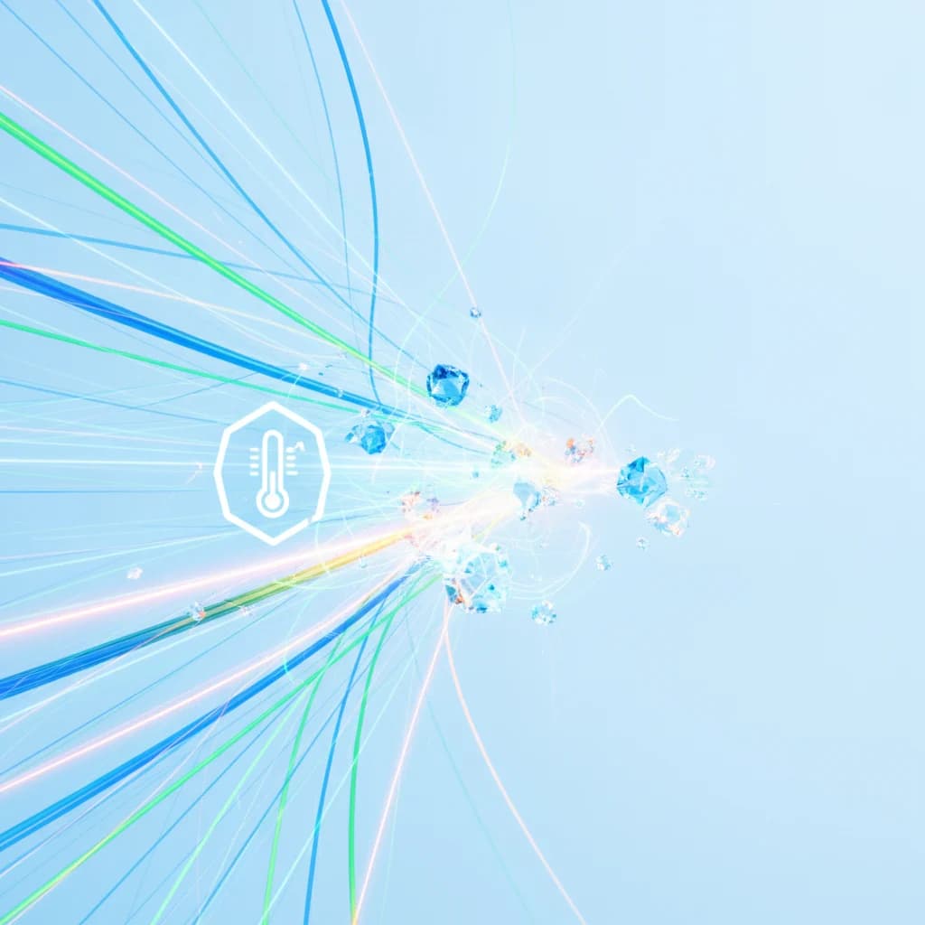 A dynamic, abstract digital graphic illustrating data flow and growth, with subtle HVAC elements like a stylized thermostat icon or airflow lines. Colors are vibrant and clean, no text, no competitors, no low-lighting.