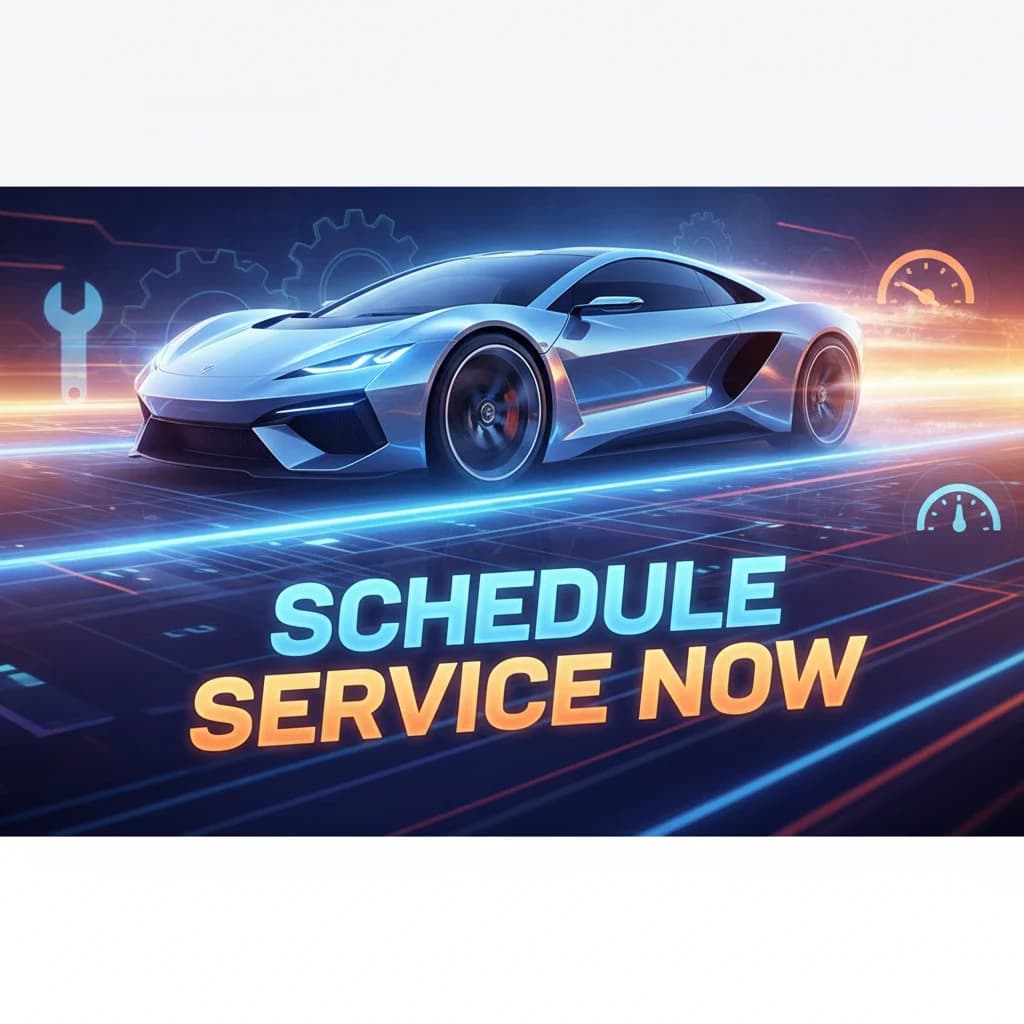 A dynamic, eye-catching programmatic ad banner for an auto repair shop, featuring a modern car and a clear call to action like "Schedule Service Now." No text in image, no competitors, bright lighting, digital art style.