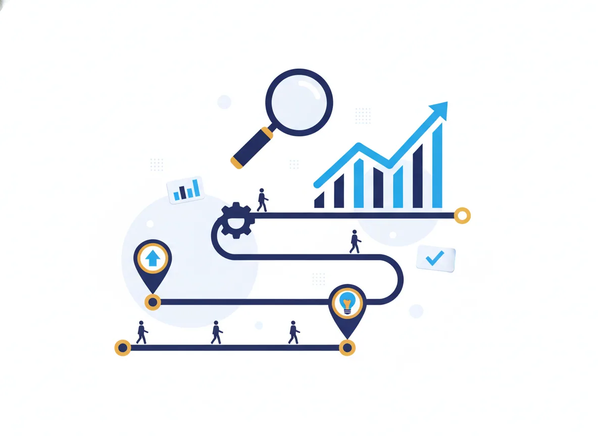A marketing strategy mapped as a path of milestones leading to a growth chart
