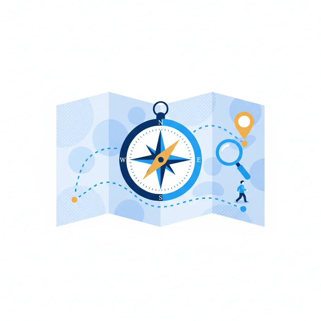 A compass and a route mapped across a folded map