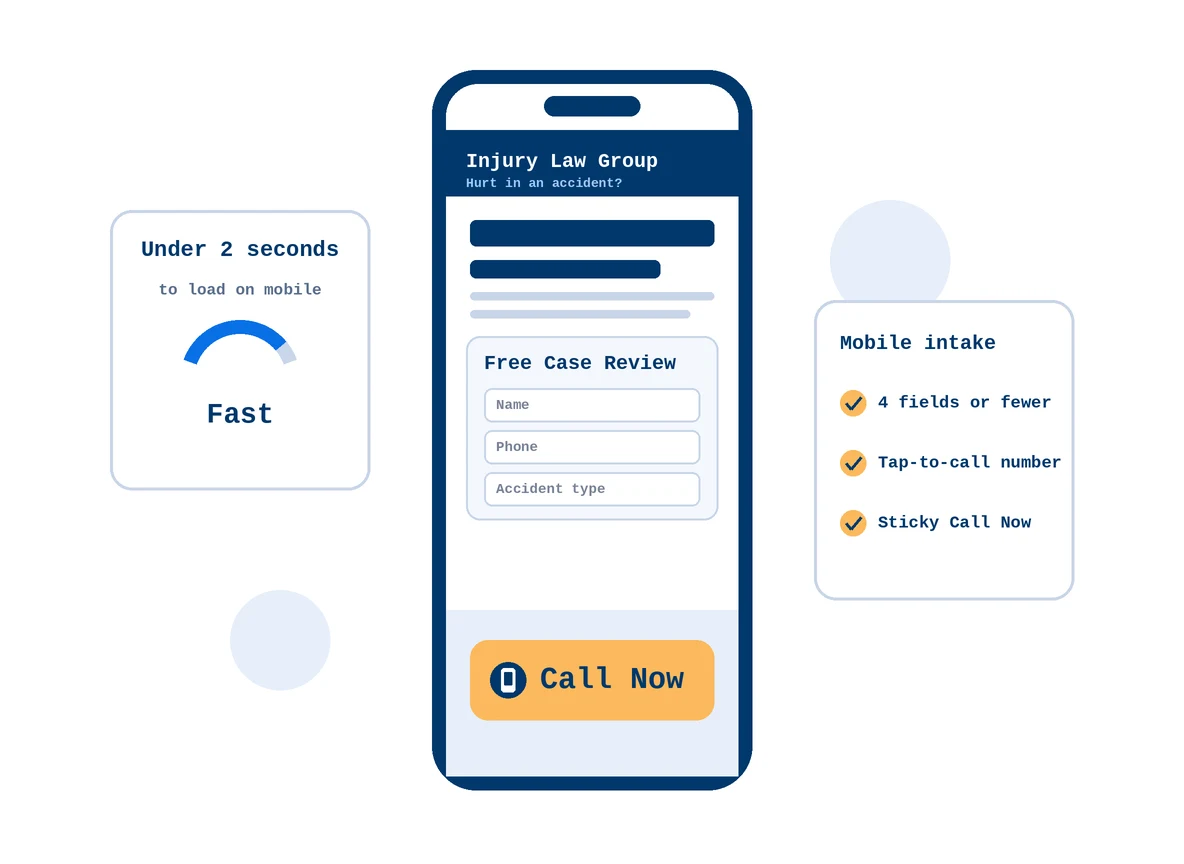 Personal injury law firm website on mobile with call now button